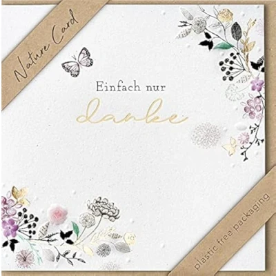 Image of bsb Thank You Card Flowers &amp; Butterfly Nature Sustainable Greeting Cards with Envelope Gift Best Friend or Love Friendship 15.5 x cm