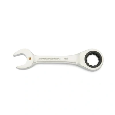 Image of GEARWRENCH 15mm 90 Tooth 12 Point Stubby Combination Ratcheting Wrench 86845