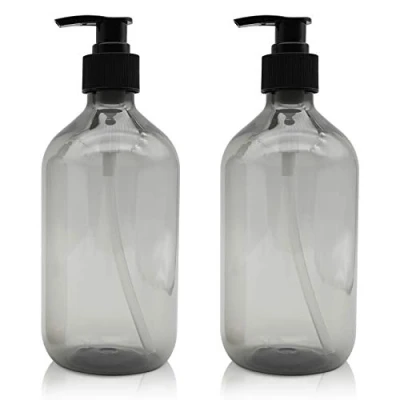 Image of 2 Pcs Empty Press Pump Bottles, 500ML/17oz Refillable Bottle for Cooking Sauces, Plastic Liquid Soap Dispenser Container Essential Oils, Lotions, Shampoo, Conditioner (Grey)