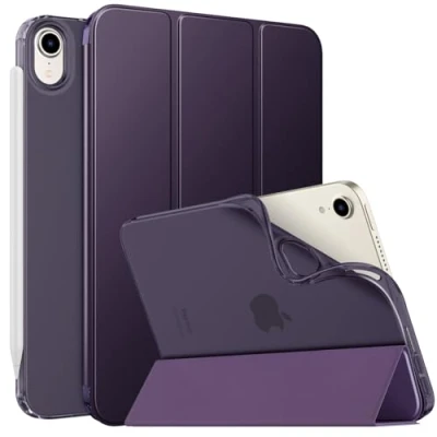 Image of MoKo Case Fit New iPad Mini 7 (A17 Pro) 2024, 6th Generation 2021 (8.3 inch), 6 Case, Soft TPU Translucent Frosted Back Cover for 7th, Dark Purple