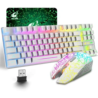 Image of LexonElec T87 Wireless Keyboard and Mouse, Rgb Mouse Set, Rechargeable 3800mAh Battery Mechanical Feel Keyboards Rainbow LED Backlight Mute Mice for Laptop Pc Mac White