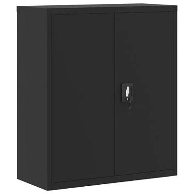 Image of vidaXL Steel Filing Cabinet with 2 Adjustable Shelves Lockable Office Storage Solution Black
