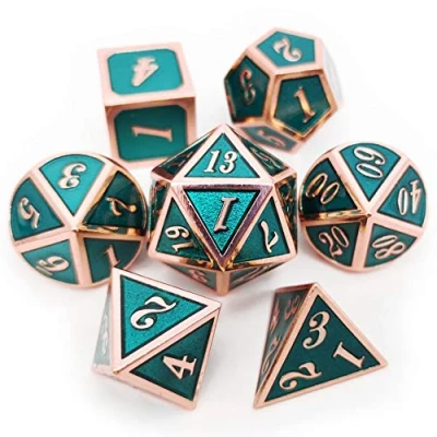Image of Haxtec Metal Dice Set D&amp;D Polyhedral DND for Dungeons and Dragons RPG Table Games Copper Teal