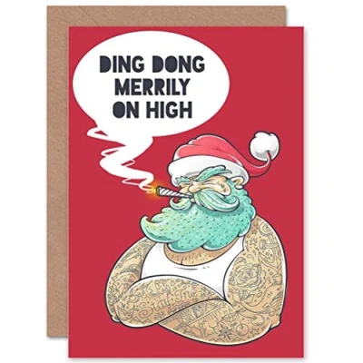 Image of Wee Blue Coo Personalised Santa Claus Tattoo Weed Smoke Funny Adult Humour Xmas Greeting Card For Anyone All Man Woman Christmas