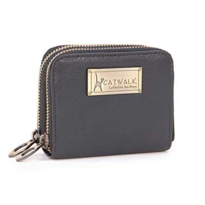 Image of Catwalk Collection Handbags Ladies Small Leather Zip Purse Women&#039;s Wallet Coin with 13 Card Slots RFID Protection ISLA Black
