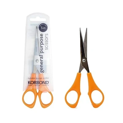 Image of Korbond General Purpose Scissors 5 INCH (13cm) Comfort Grip Professional, Household, Fabric, Crafting, Kitchen. AMBIDEXTROUS for Right &amp; Left Handed Users, 5inch, Yellow