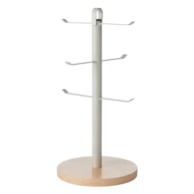 Image of KitchenCraft Idilica Stainless Steel Mug Tree with Beechwood Base