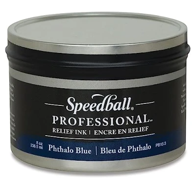 Image of Speedball 8oz Professional Relief Ink Phthalo Blue, For Block, Printing, Linocut, Wood Cutting, Oil Based