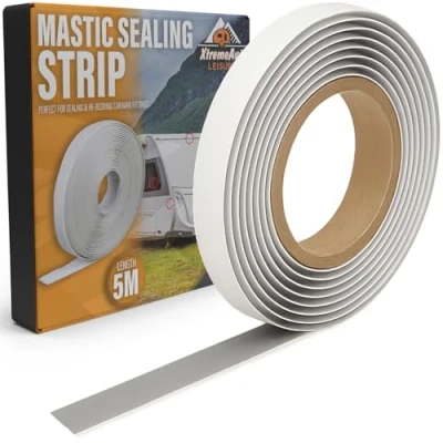Image of Xtremeauto Mastic Sealing Strip for Caravans &amp; Motorhomes 5M Off White Weatherproof Sealant Overlap Joints, Awning Rails, Roof Lights, Vents Trims Durable Easy to Apply (19MM)