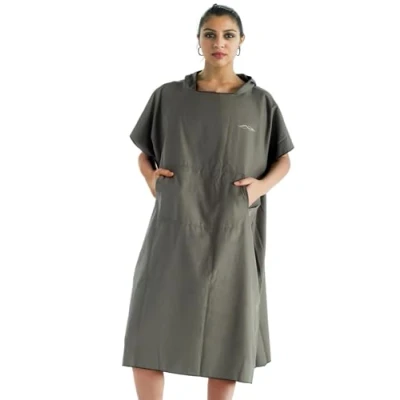 Image of Adore Ladies Microfibre Changing Robe Quick Drying Poncho Towel with Hood for Swimming Surfing Beach, Slate, L/XL