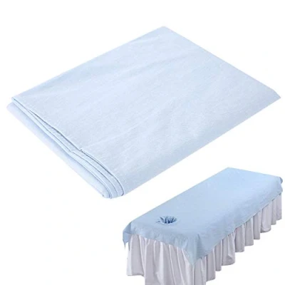 Image of Beauty Massage Bed Sheets, Salon SPA Couch Soft Cotton Cover Protector with Face Breath Hole (Light Blue)