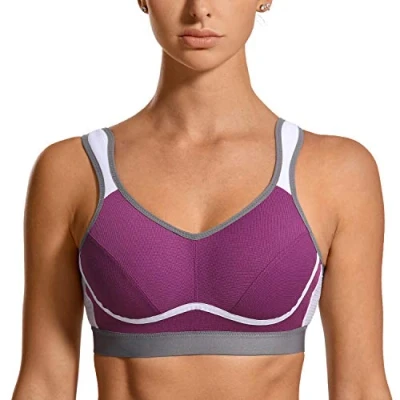 Image of SYROKAN Women&#039;s Comfort Sports Bra High Impact for Large Breasts Wireless Stretch Support Bounce Control Purple 36C