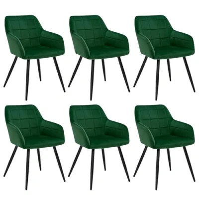 Image of WOLTU Velvet Kitchen Dining chairs set of 6 Dark Green, Armchairs Lounge Corner with Metal Legs for home office Living Room BH93dgn