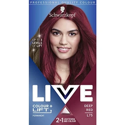Image of Schwarzkopf LIVE Colour + Lift Deep Red Permanent Hair Dye L75, Vibrant Lightens Up To 3 Levels, Long Lasting with Built In Lightener
