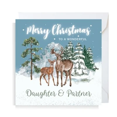 Image of Second Ave Daughter &amp; Partner Christmas Reindeer Square Xmas Holiday Festive Greetings Card