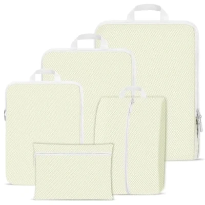 Image of Compression Packing Cubes Set, Ultralight Expandable Travel Organizers for Carry on Luggage,Waterproof Cubes,Compression Suitcase Essential Bag (Beige, 5 Pack)