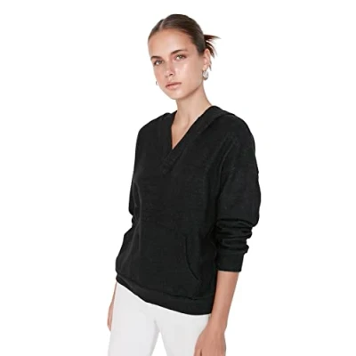 Image of Trendyol Women Regular Basic V Neck Knit Sweatshirt Schwarz