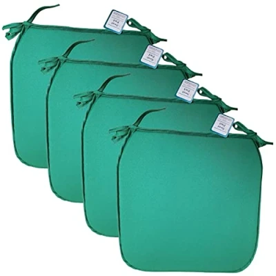 Image of Axcent Comfort Cushion Chair Seat Pads Set of 4 Green 38 x cm, Plain Dining with Ties for Indoor Outdoor Home Office Kitchen Garden