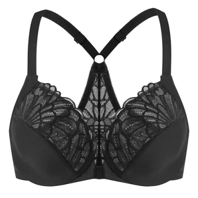 Image of MELENECA Women&#039;s Front Fastening Racerback Plus Size Stretch Lace Underwire Unlined Bras Black 48G