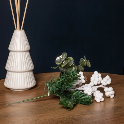Image of 20cm Christmas Eucalyptus Pick with White Frosted Berries and Pinecone
