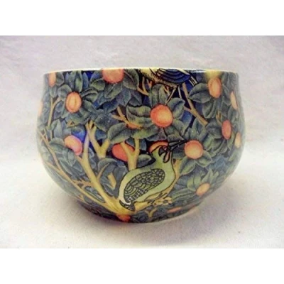 Image of Heron Cross Pottery William Morris woodpecker birds design open sugar bowl