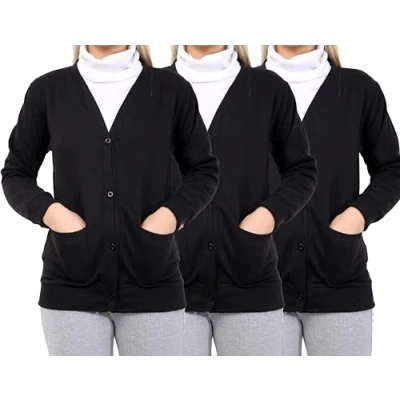Image of GW CLASSY OUTFIT Girls School Cardigan (Pack of 3) Kids Button Fleece Schoolwear Uniform Sweatshirts UK Size 5 13 Years (13 14 Years, 3X Black)
