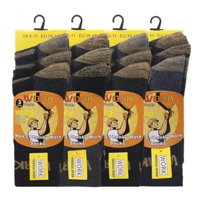 Image of ARG 6 Pair Men&#039;s Work Socks Boots Heavy Duty Thermal Safety Reinforced Heel and Toe Warm Confortable Size 11 UK