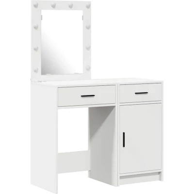 Image of vidaXL Makeup Vanity Table Set of 2 with Mirror and Drawers White LED Lights, Drawers, Matte Black Handles Bedroom Station 80x40x100cm
