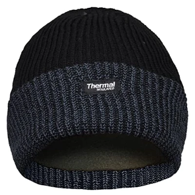 Image of True Face Men&#039;s hat Thin Insulation Warm Cap Lined Woolly Knitted Insulate Head Wear (Black/Grey, One Size)