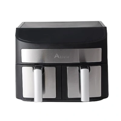 Image of Alivio 9L Dual Basket Digital Air Fryer 1700W with Timer Temperature &amp; Touchscreen, 8 Adjustable Pre set Cooking Programmes (Black)