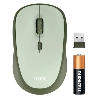 Image of Trust Yvi+ Silent Wireless Mouse, Sustainable Design, 800 1600 DPI, for Left and Right Hand Users, Storable USB Micro Receiver, Quiet Compact Computer Mouse PC, Laptop, Mac, Home Office Green