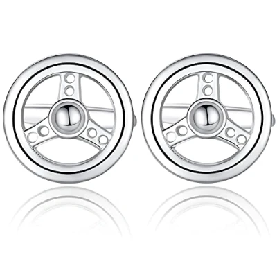 Image of HONEY BEAR Car Steering Wheel Novelty Cufflinks for Men, Stainless Steel Round Retro, Cuff links Gift Silver