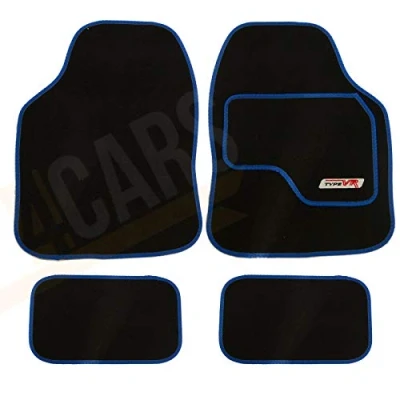Image of UKB4C 4 x VR Set Anti Slip Black Car Carpet Floor Mats with Blue Trim fits Peugeot 106 107 108 206 207 208