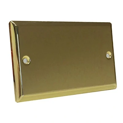 Image of Double Blanking Plate Victoria Brass 2 Gang Blank Bright Electrical Cover
