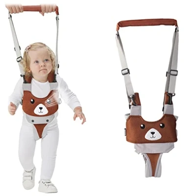 Image of IULONEE Baby Walking Harness Mesh Handheld Toddler Helper Assistant Adjustable Child Walker Help Standing Up and Belt Learning Infant Safety for 7 24 Month (Mesh Brown)