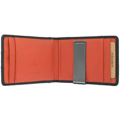Image of VISCONTI Slim Collection Chisel Leather Wallet RFID Blocked Tap and Go VSL57 Black/Orange