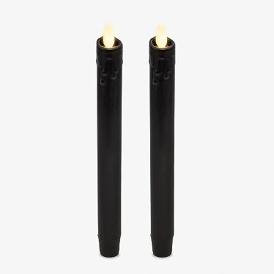 Image of Luminara Black Set of 2 Wax Drip Flameless Candle Tapers (1 x 9.5 inch), Moving Flame LED Unscented Real with Dripped Top Timer Function, Table, Mantel, Holiday Decoration