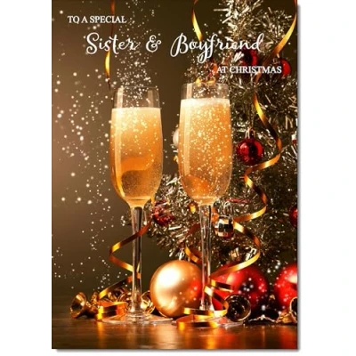 Image of doodlecards Sister and Boyfriend Christmas Card Champagne Medium Size for &amp; with Plain Envelope