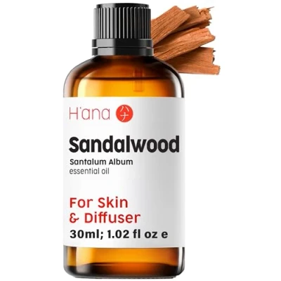 Image of H’ana Sandalwood Essential Oils for Diffuser Natural Oil 100% Hair, Skin, Massage, &amp; Perfume (30ml)
