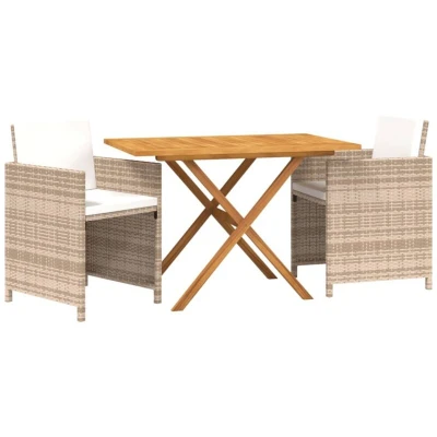 Image of vidaXL 3 Piece Garden Dining Set with Cushions Beige