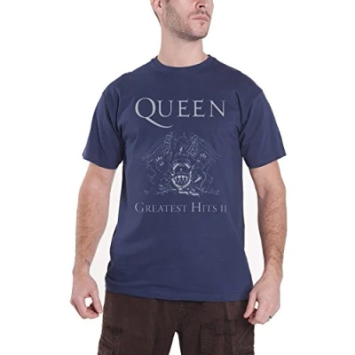 Image of Queen Men&#039;s Greatest Hits II Short Sleeve T Shirt, Blue (Navy), Medium