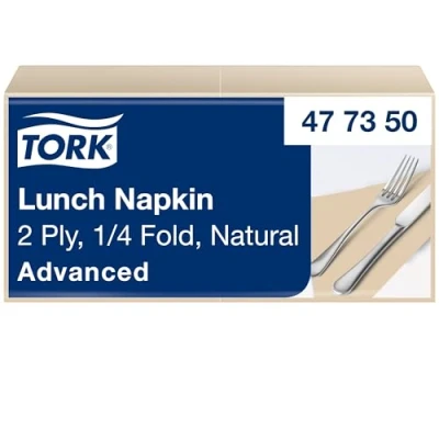 Image of Tork Natural Lunch Napkin, 1/4 Fold 2 ply, 33 cm x cm, 10 200 Napkins, 477350