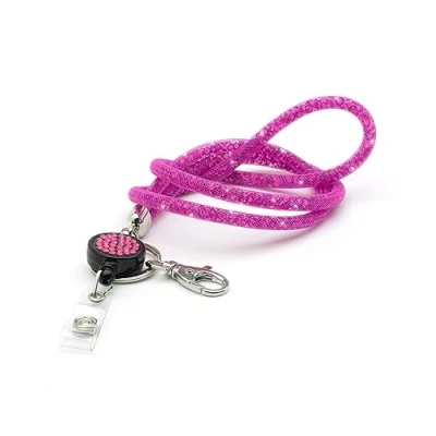 Image of CKB LTD Pink Sparkle Lanyard Rhinestone Glitter Crystal Gems Neck Strap with Swivel Metal Clip and Sparkly Bling Retractable reel ID Badge Holder 1pc