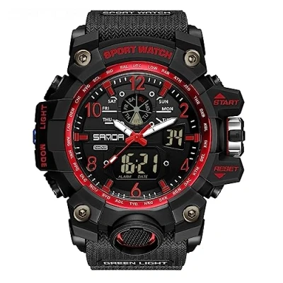 Image of AIMES Mens Watches Sports Outdoor Waterproof Military Watch for Men Tactical Analog Digital Date Alarm Stopwatch Multi Function Tactics Big Face Wristwatch Men, black red 3169, Sport Casual