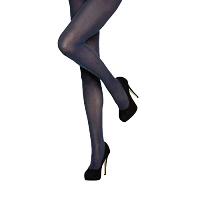 Image of Women&#039;s 1 Pair Charnos Cotton Rib Tights Navy M L
