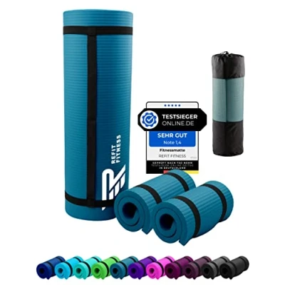 Image of Fitness Mat Sports 190 x 60 1.5 cm Petrol Blue Extra Thick Soft Non Slip Carry Strap for Gymnastics Pilates Yoga Gym