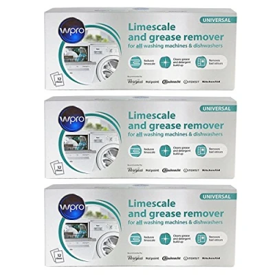 Image of Hotpoint Washing Machine 3in1 Limescale Descaler &amp; Detergent Remover 36 x 50g Sachets (3 Packs)