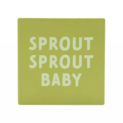 Image of The Seasonal Gift Co &#039;Sprout Sprout Baby&#039; Green Square Ceramic Coaster 10cm x Whimsical Christmas Gifting &amp; Homeware Present for Tea, Coffee Holiday Festive Drinking Xmas Homeware.
