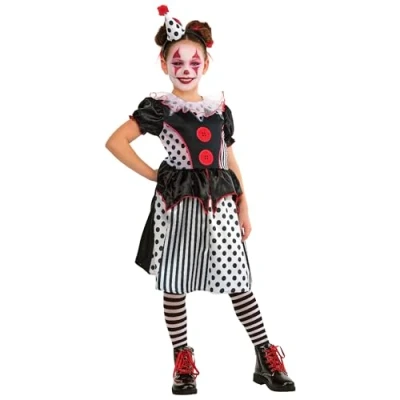 Image of Rubie&#039;s 1001483XXS000 Monochrome Clown Dress Kids Fancy, Girls, Multicoloured, 3 4 Years