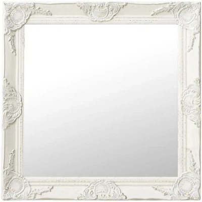 Image of vidaXL White Wall Mirror in Baroque Style Wood and Glass 60x60 cm Square, mounted Dresser with Decorative Frame